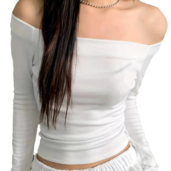 Dame Off-Shoulder Langærmet T-shirt med behagelig pasform og afslappet elegance Skovae