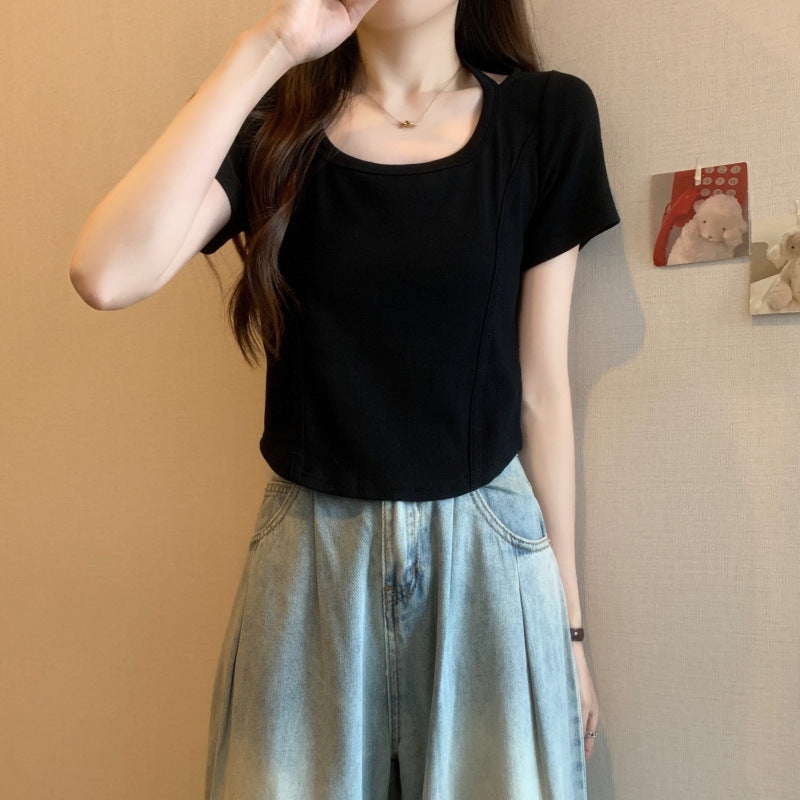 Femme Cropped Flatterende Tekstureret Top Stilla