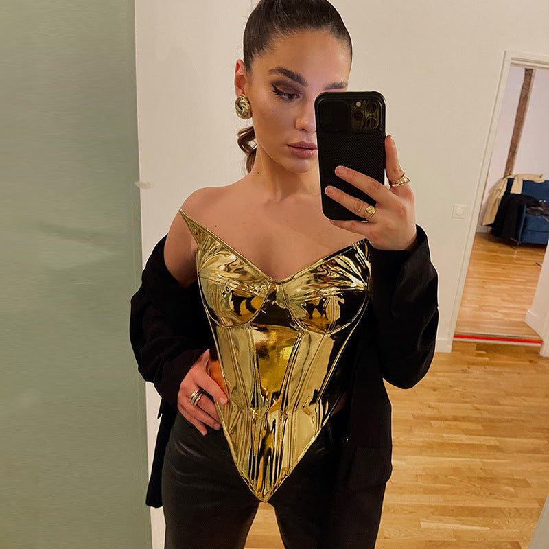 Dame Glamourøs Metal-Corsage-Top Stilla