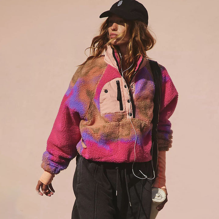 Kvinders hyggelige fleece pullover med høj krave og trendy kontrastdetaljer Stilla