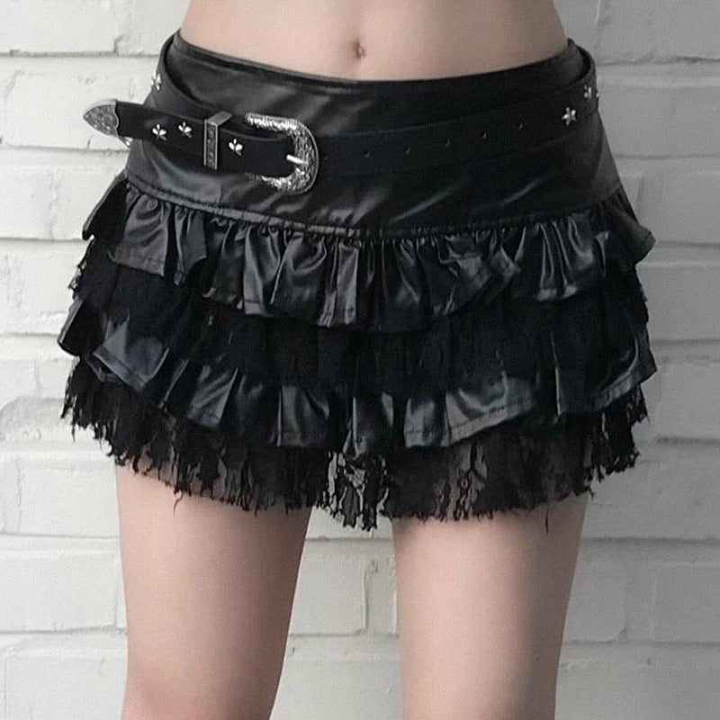 Dame Mini nederdel med ruffle detaljer og spidse accenter Skovae