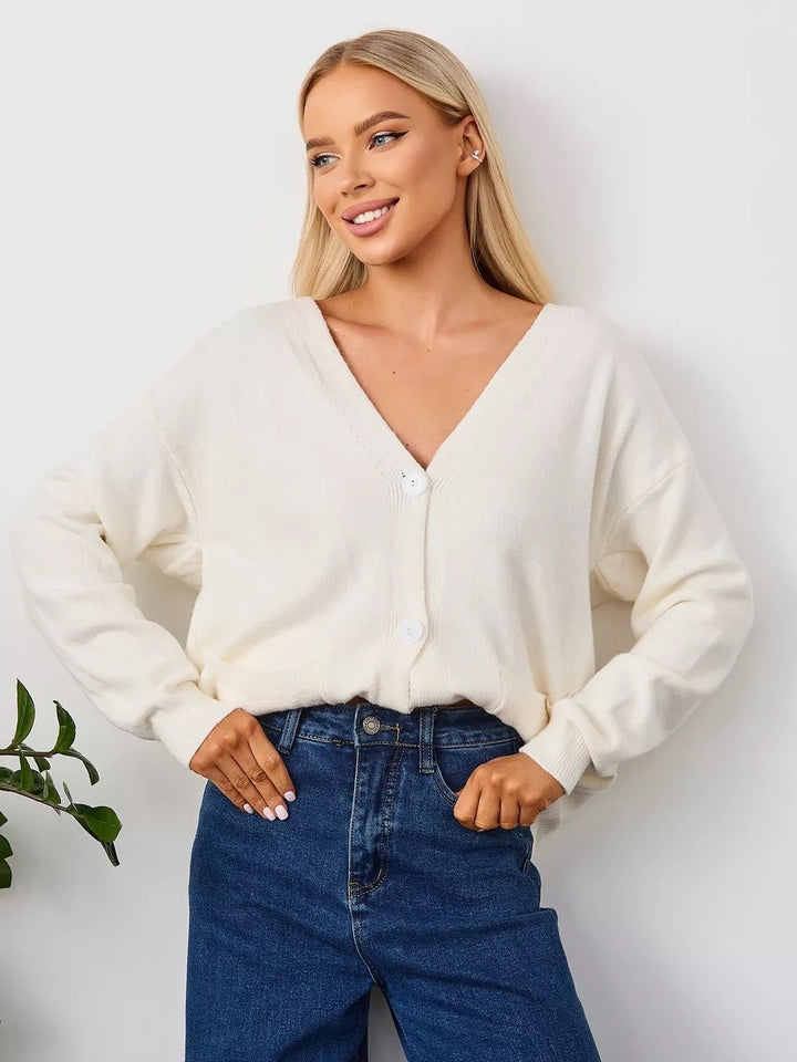 Dame Oversized V-Udskæring Knap-Cardigan med Lommer Stilla