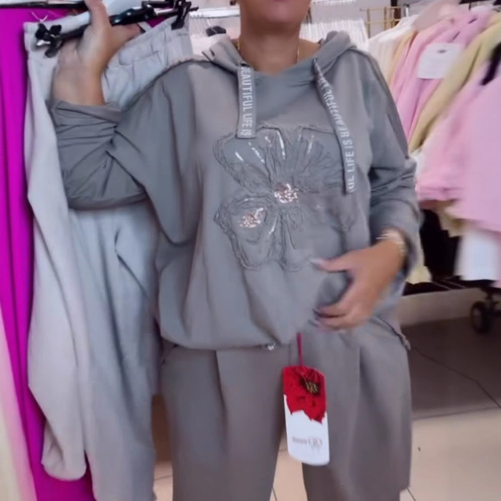 Dame casual hoodie med delikat blomstermønster og høj kvalitets broderi Stilla