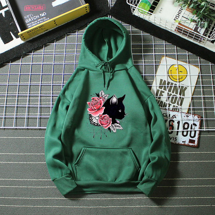 Kvinders hoodie med blomsterkat design Skovae