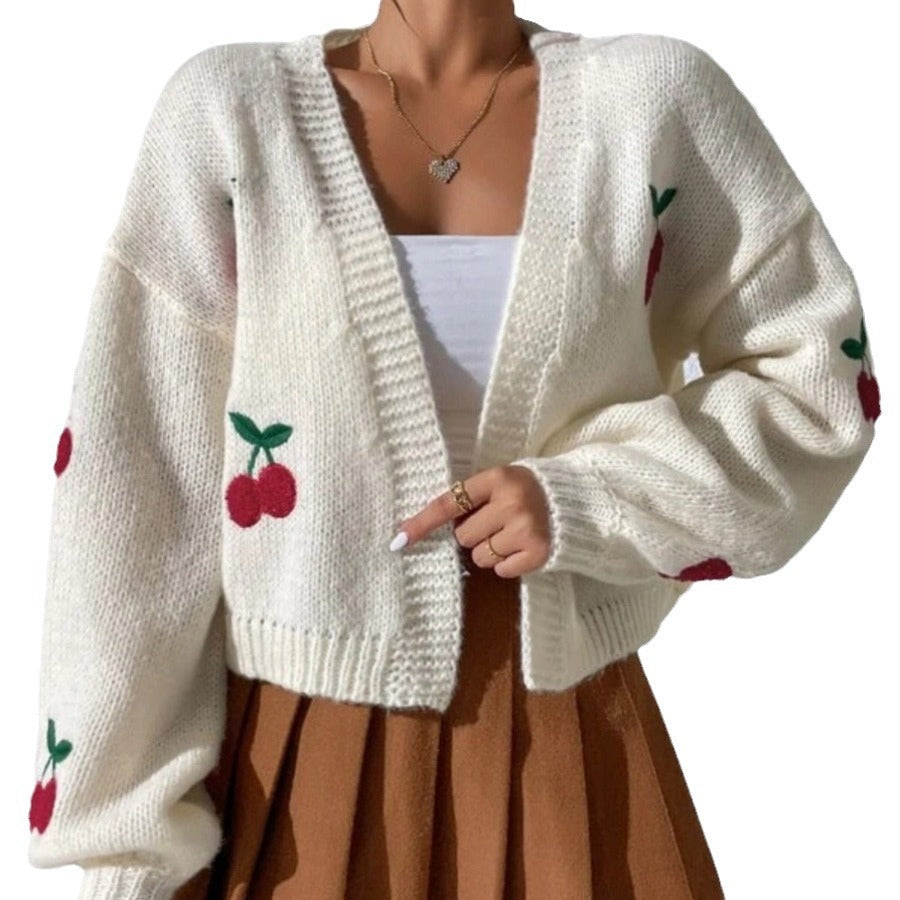 Kvinderne hyggelige cardigan med frugtagtig broderimønster og løs pasform Stilla