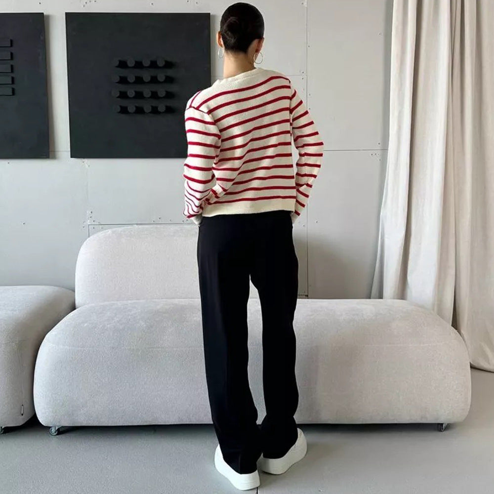 Kvinders stribede cardigan med knapdetalje Stilla