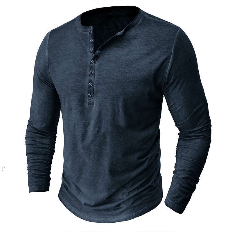 Herrer Langærmet Henley T-shirt med moderne krave og bæredygtigt stof Stilla