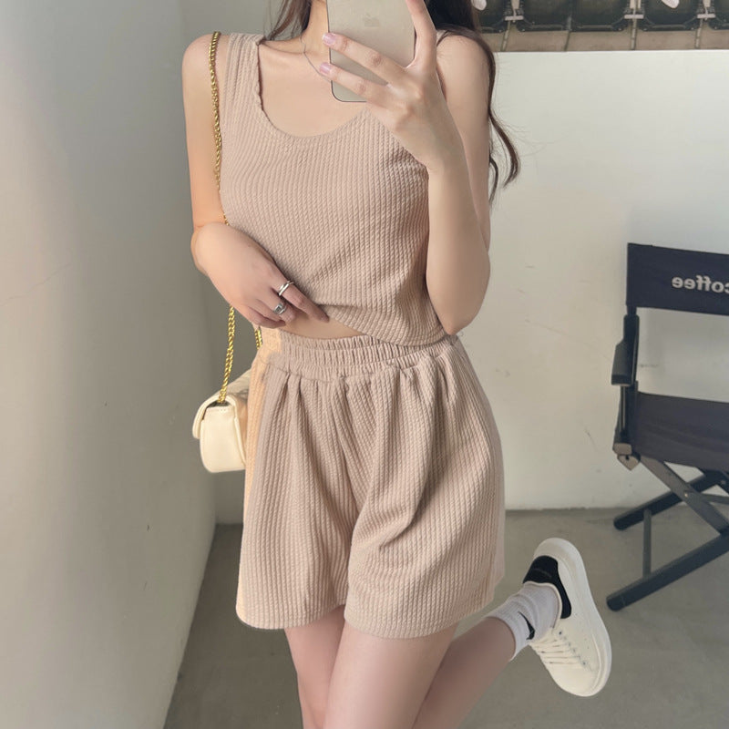 Femme Ribbet Cropped Tank og Shorts Sæt Stilla