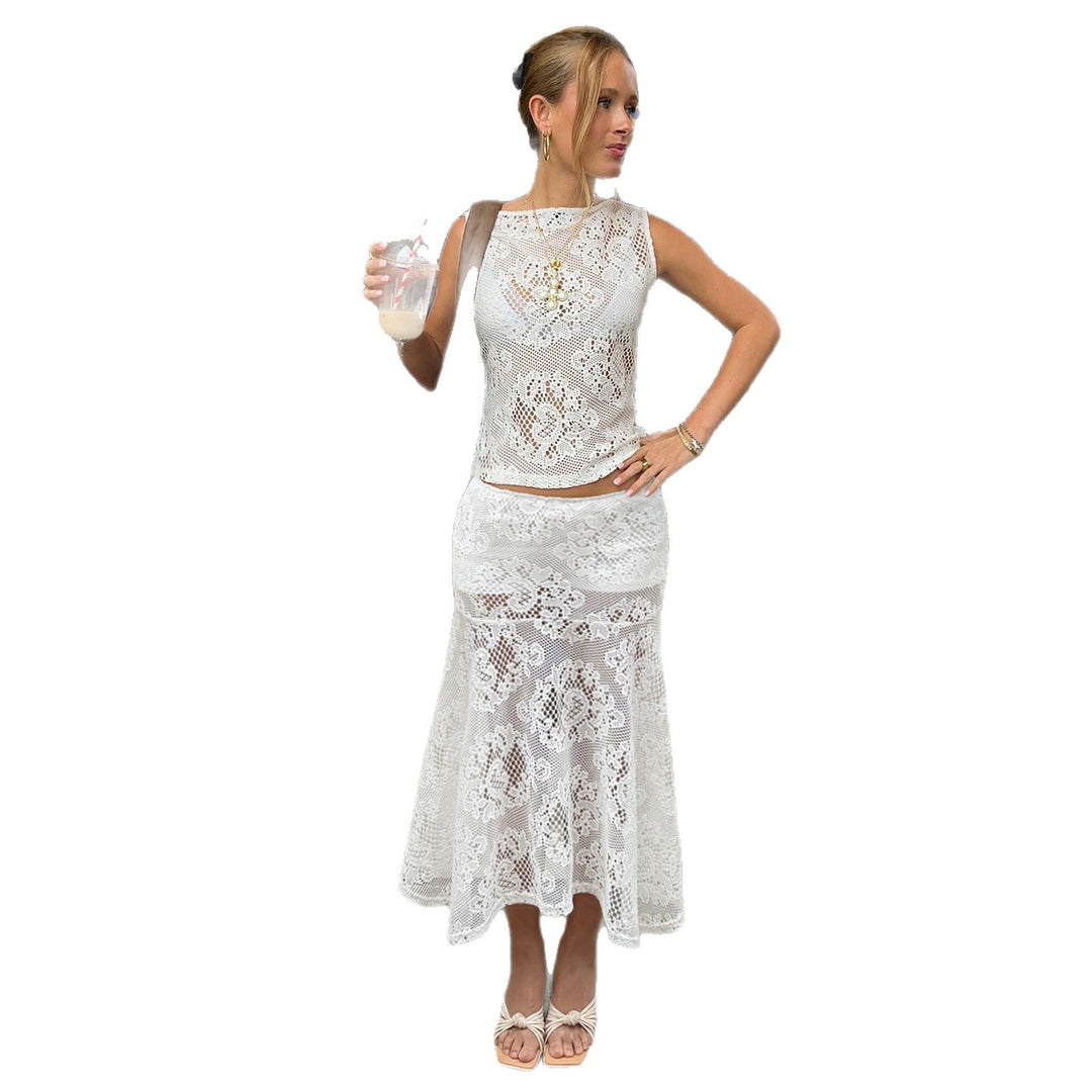 Damen eleganter Spitzenrock mit Struktur und seitlichen Schlitzen Skovae