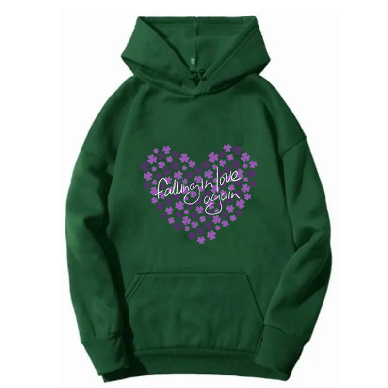 Kvinders hoodie med blomsterhjerte design Skovae