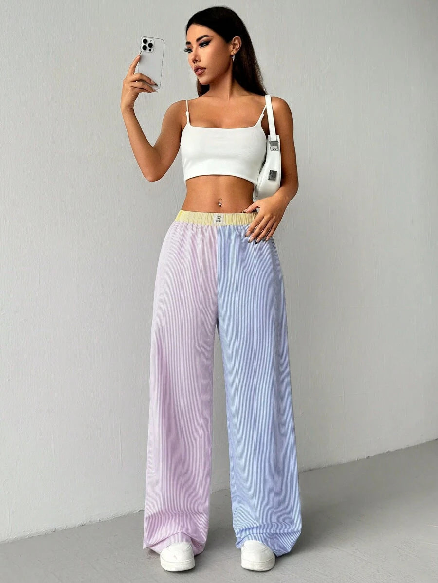Dame brede Sweatpants med stribet design og elastisk talje Skovae