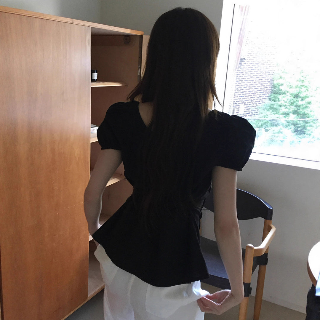 Damen elegante Bluse mit Rüschendetails und Knopfverschluss Skovae