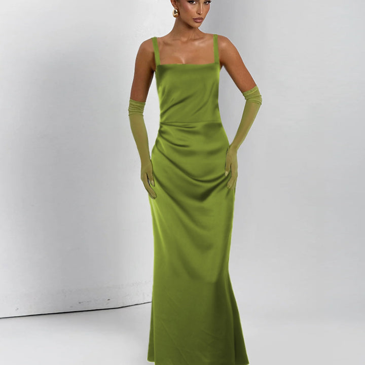 Dame Elegant Satin-Maxikjole med smalle stropper Skovae