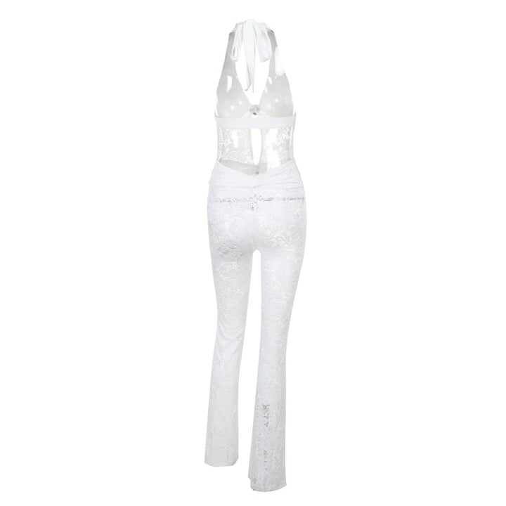 Dame jumpsuit med elegant spidsedetalje og dyb V-hals Skovae