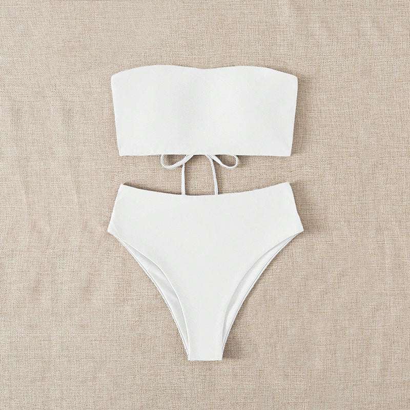 Dame bandeau-bikini med høj talje og justerbare bindebånd Skovae
