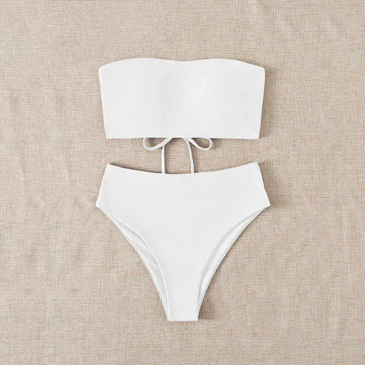 Dame Bandeau-bikini-sæt med høj talje trusse og justerbare stropper Skovae
