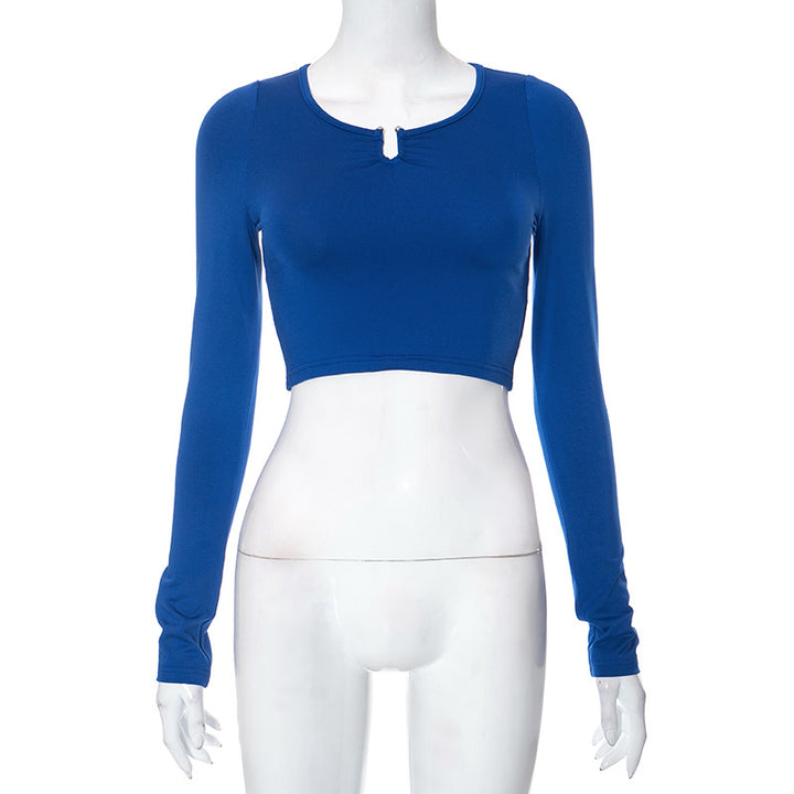 Dame Tæt siddende Langærmet Crop-Top med moderne Knapdetaljering Stilla