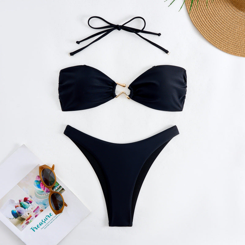 Dame Bandeau Bikini med elegant guld-detail Skovae