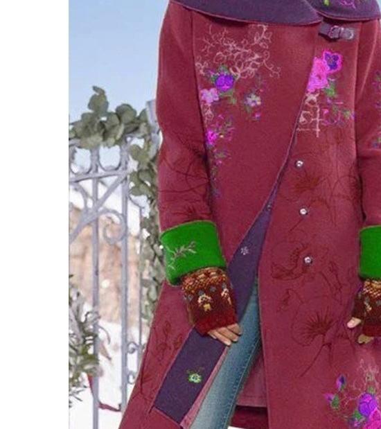Dame Premium Uldfrakke med kunstneriske Broderier og praktiske Lommer Stilla