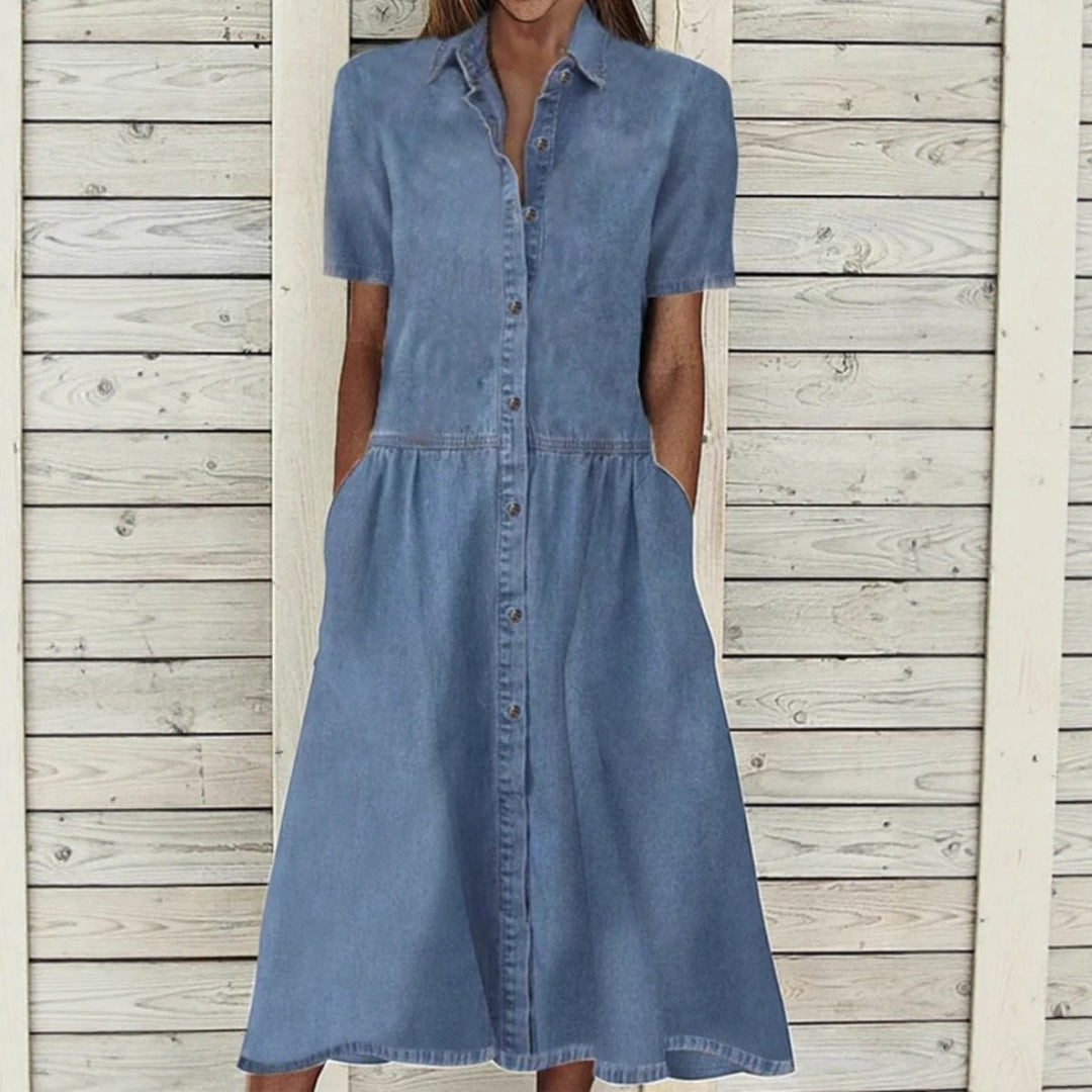 Dame Button-Up Denim Midi Kjole Stilla