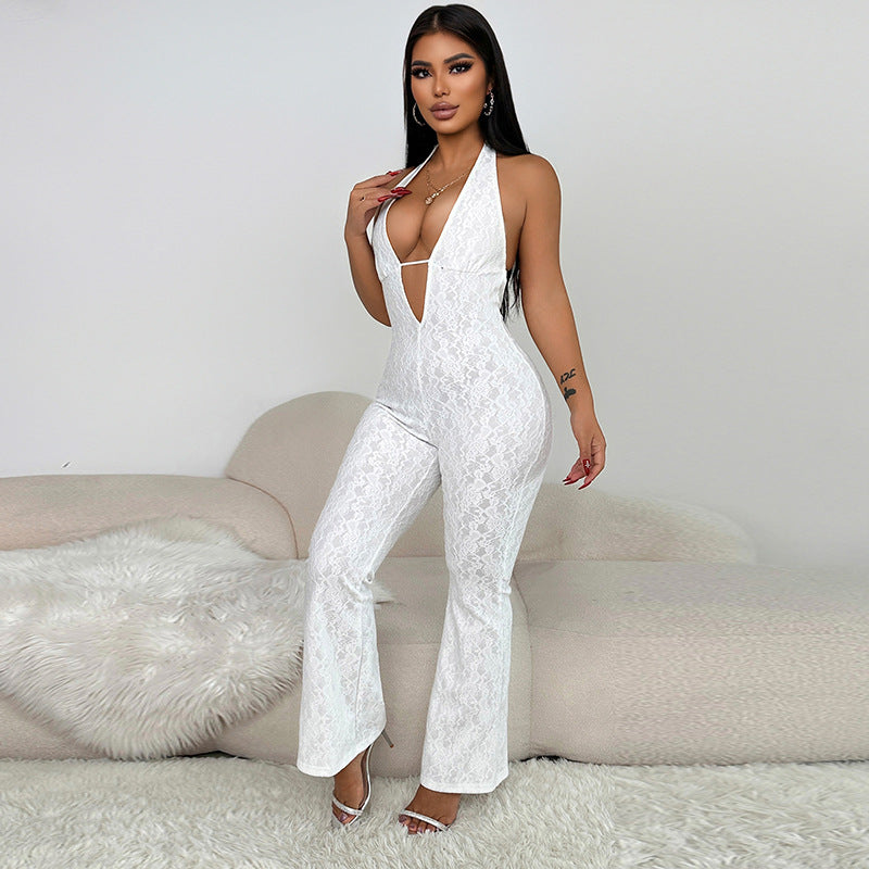 Dame Elegant Jumpsuit med dyb V-udskæring og figurtilpasset silhuet Skovae