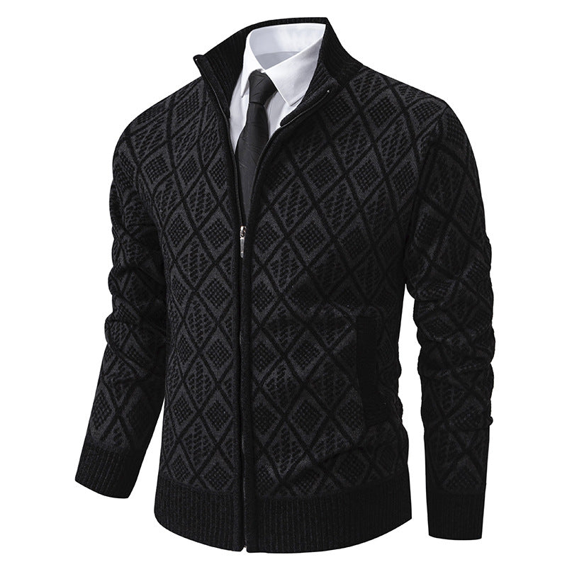 Herre Elegant Diamant Strik Zip Cardigan Stilla