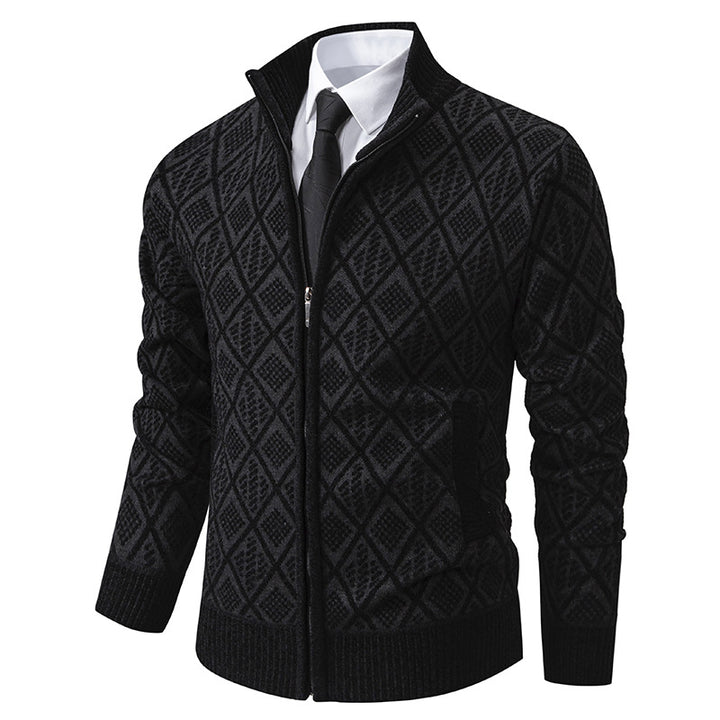 Herre Elegant Diamant Strik Zip Cardigan Stilla