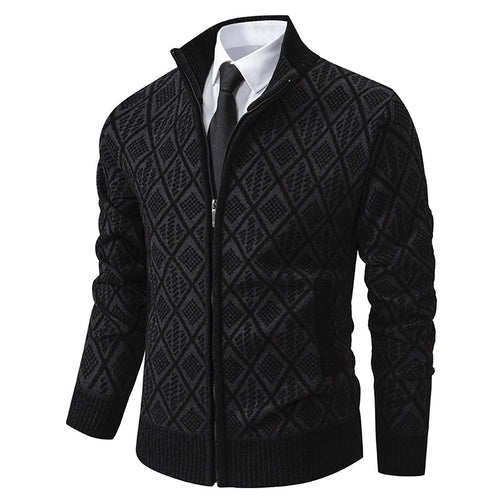 Herre Elegant Diamant Strik Zip Cardigan Stilla
