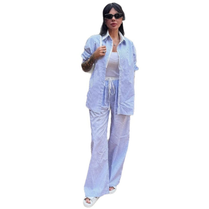 Dame Casual og moderigtige skjorte bluse sæt med brede bukser Stilla