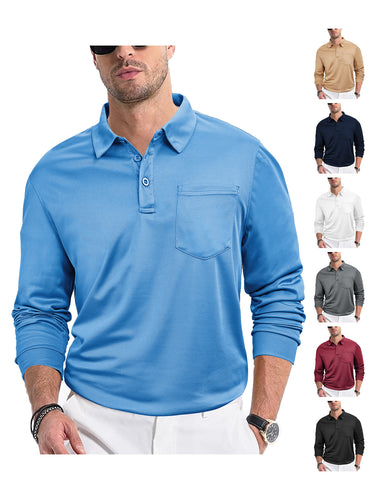 Herrer langærmet poloshirt med struktureret stof og praktisk brystlomme Stilla