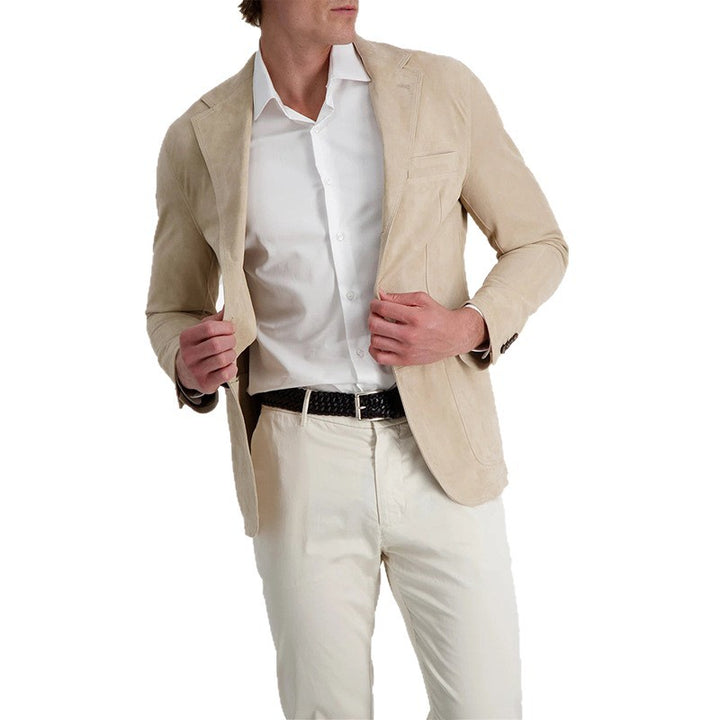 Herrer moderigtig ruskindsblazer med ståkrave Stilla
