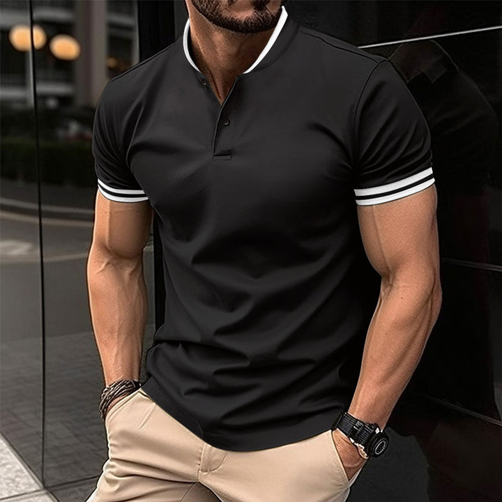 Herrer Poloshirt med moderne ståkrave og kontrasterende ærmeafslutninger Stilla
