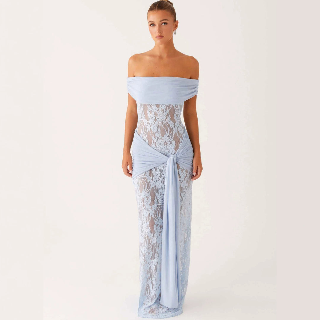 Dame Elegant draperet spidskjole med off-shoulder design Skovae