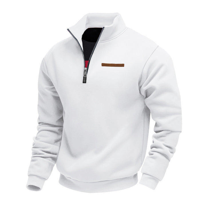 Herre sporty fleece-pullover med høj krave og praktisk lynlåspanel Stilla
