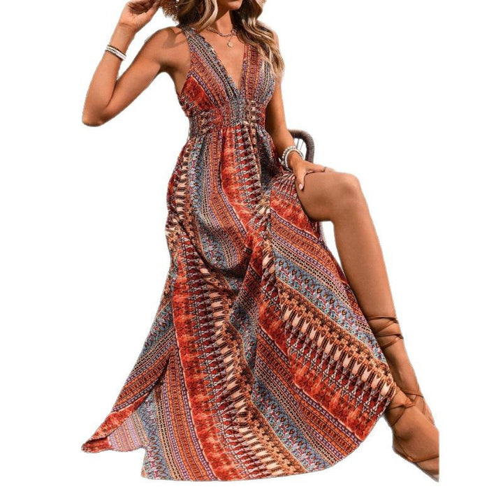 Femme Strappy Bohemian Maxi-Kjole med livlige mønstre Stilla