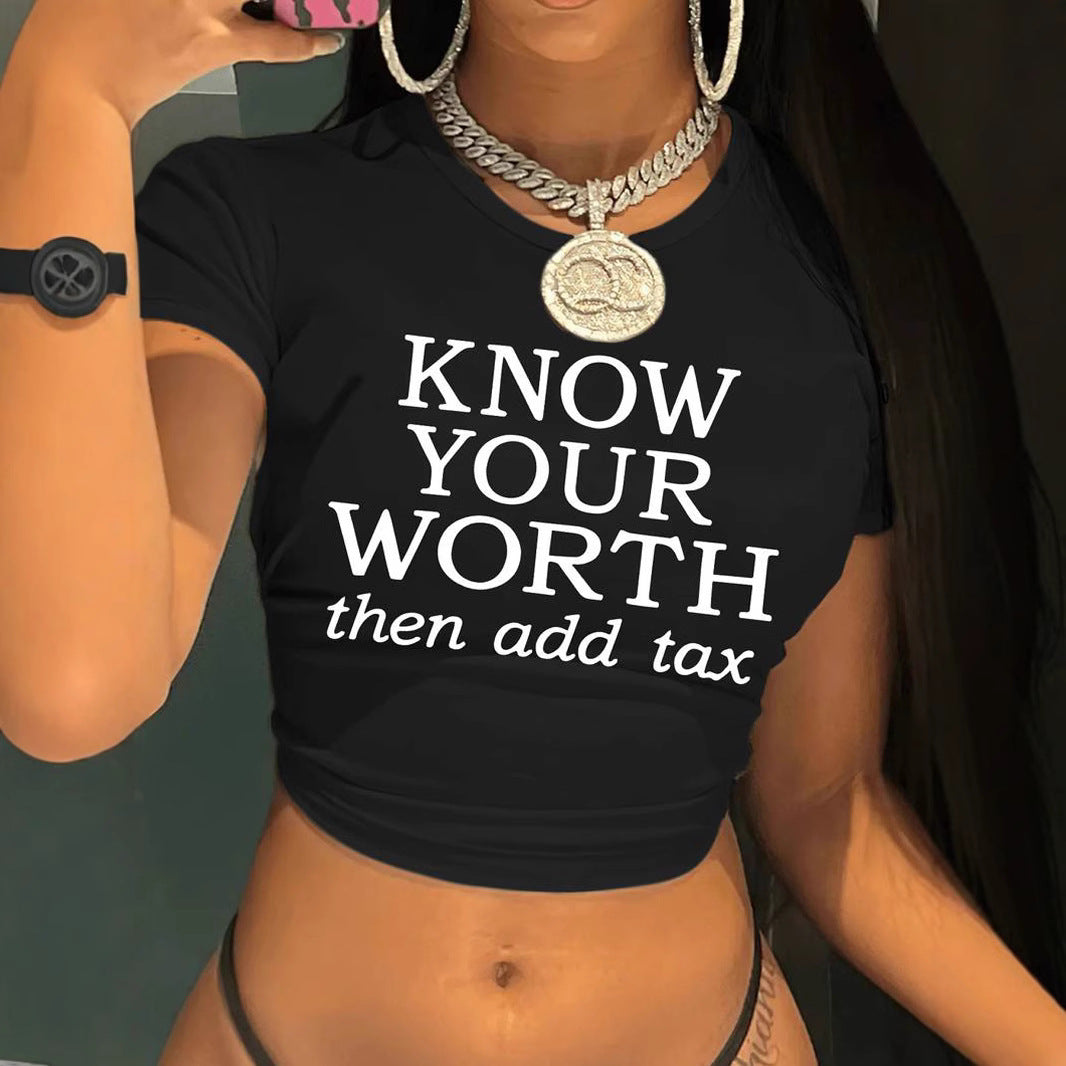 Dame Crop-T-shirt med inspirerende tekst Skovae