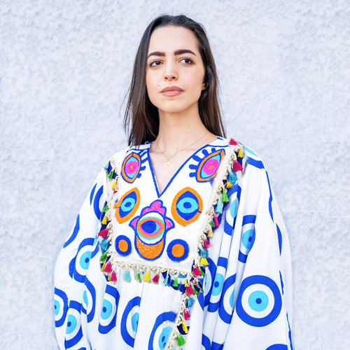 Dame Kaftan med farverigt mønster og dekorative frynser Stilla