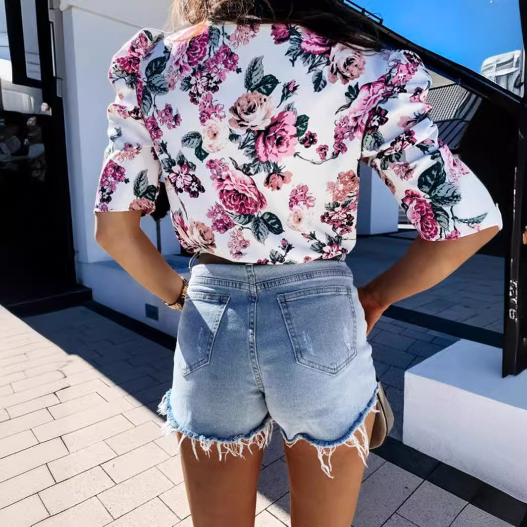Dame jeans shorts med frynset afslutning og afslappet pasform Stilla