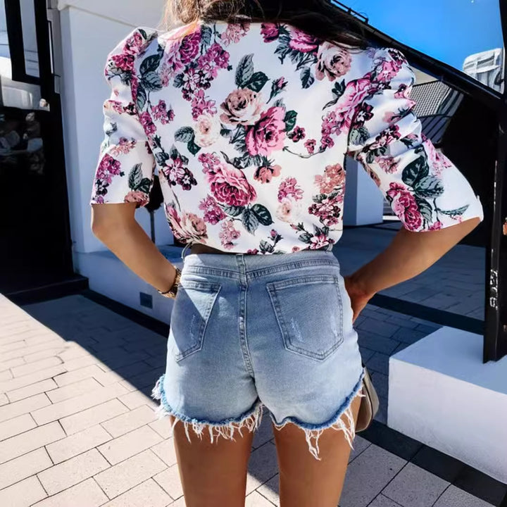 Dame jeans shorts med frynset afslutning og afslappet pasform Stilla
