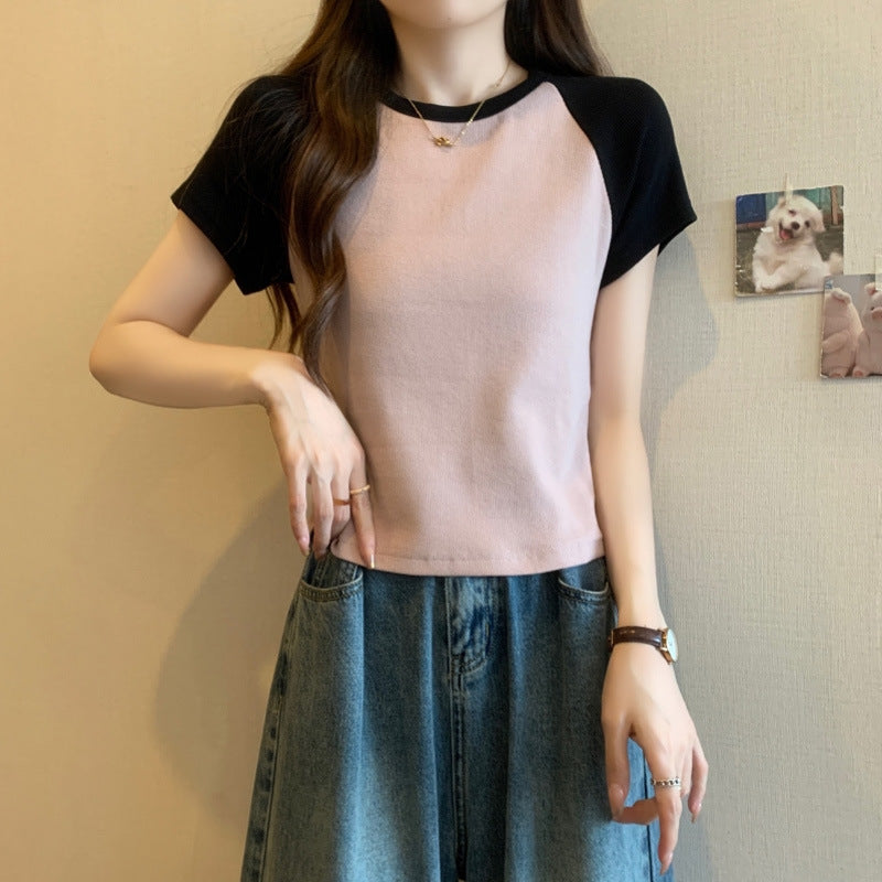 Femme Kontrastpanel Korte T-Shirt Stilla