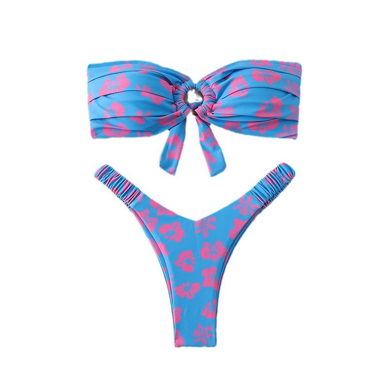 Dame Bandeau-Bikini-sæt med floral design og ringakcent Stilla