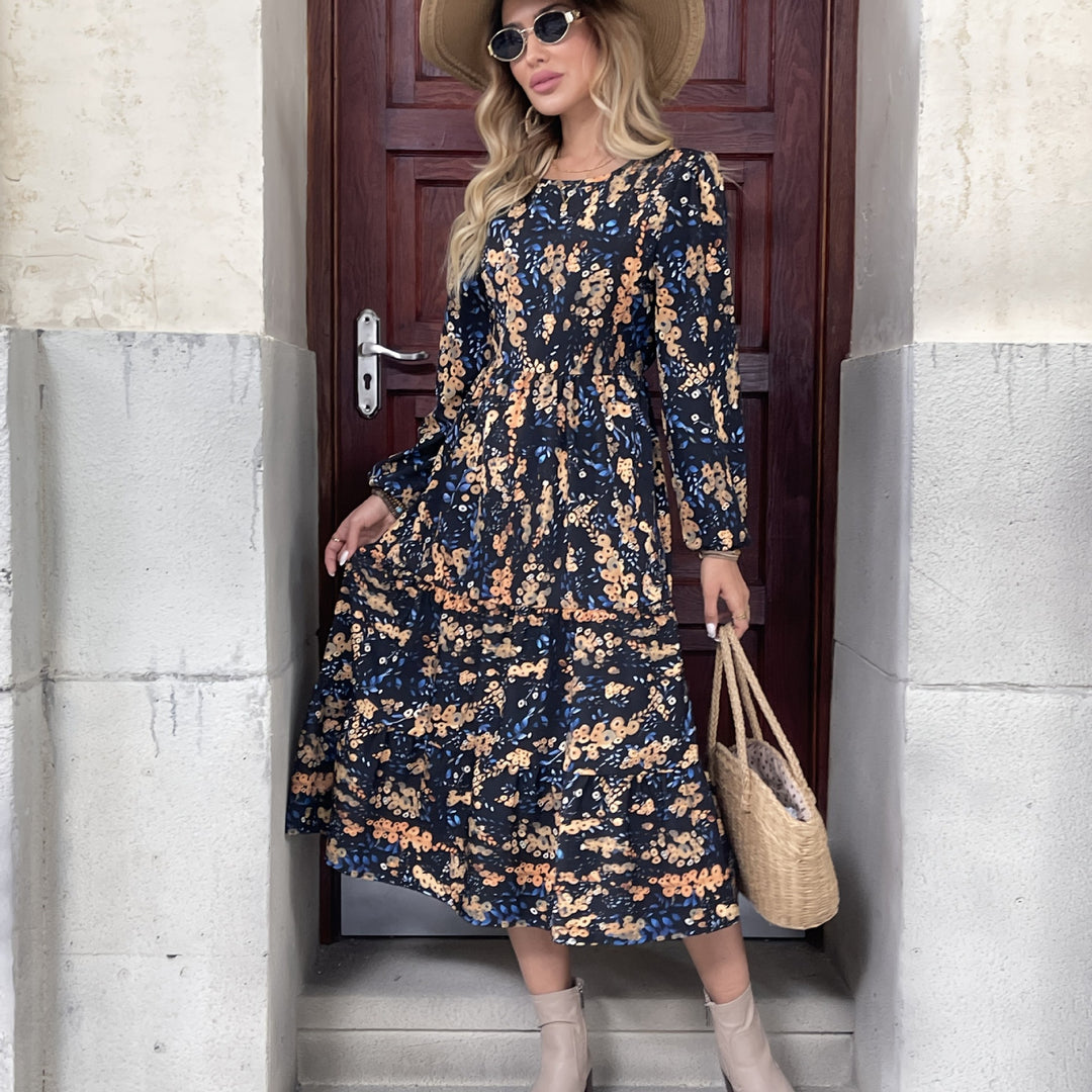 Dame Boho-stil maxikjole med blomsterprint og flæsedetaljer Stilla