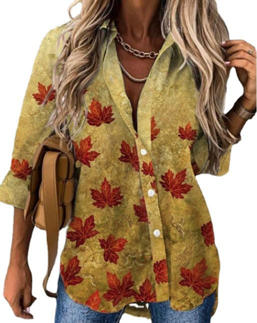 Dame bluse top med florale detaljer og elegant krave Stilla