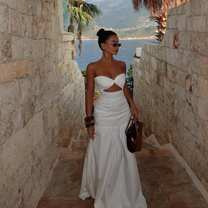 Dame Strapless Maxikjole med Cut-Out-detalje Stilla