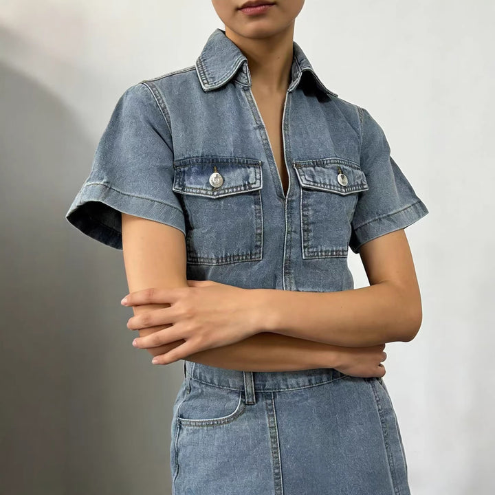Dame Crop-Top og Mini-nederdel Sæt i afslappet stil Skovae