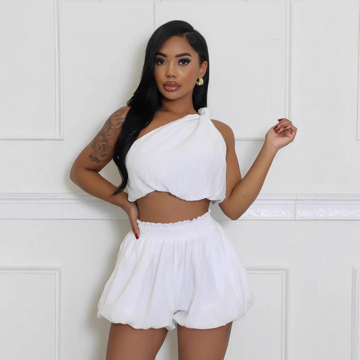 Dame trendy Crop-Top og løs siddende shorts med elastisk talje Stilla