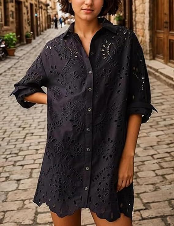 Dame Casual Sommerbluse med broderie anglaise Stilla