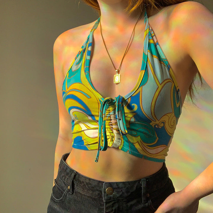 Dame stropløst Crop-Top med dekorativ knude Skovae