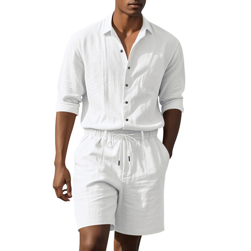 Herre elegant kortærmet skjorte med moderne opsmøgkrave og afslappede Bermuda-shorts Stilla