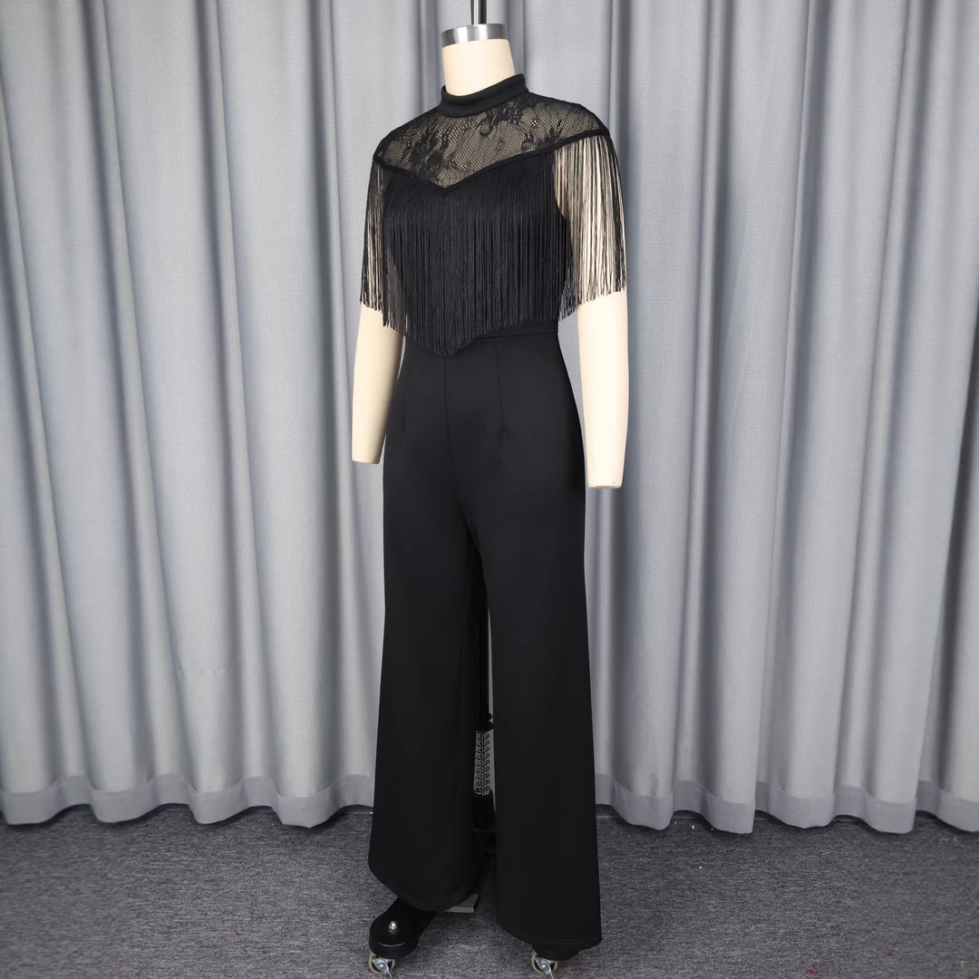 Damer Elegant Jumpsuit med stilfulde frynser og spidsede accenter Skovae